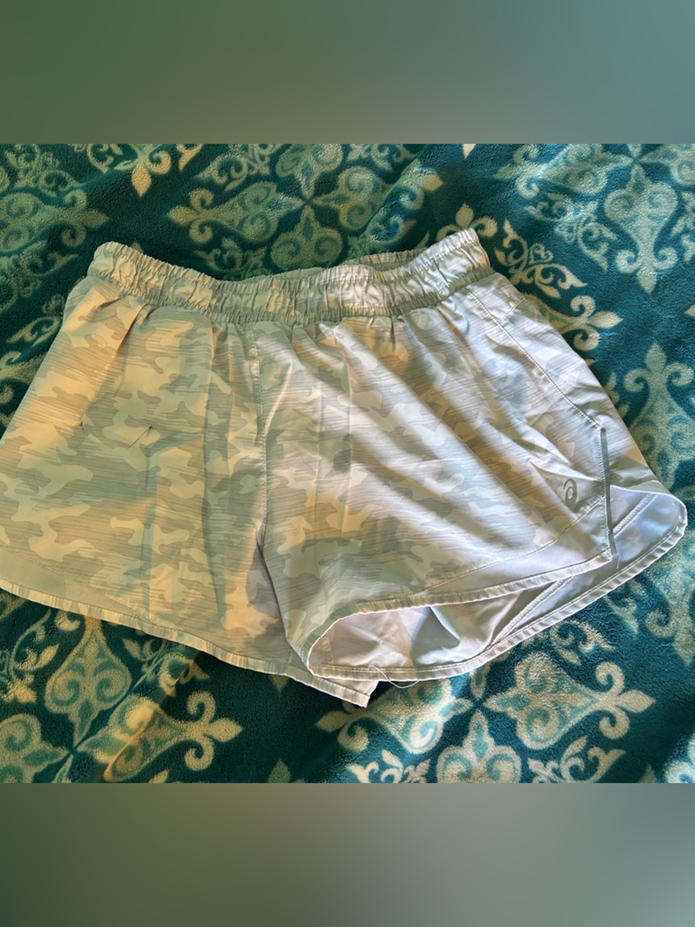 Asics Light Green Camo Athletic Shorts